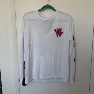Men's White Long Sleeve Shirt with Red and Blue Kool-Aid Man Graphic